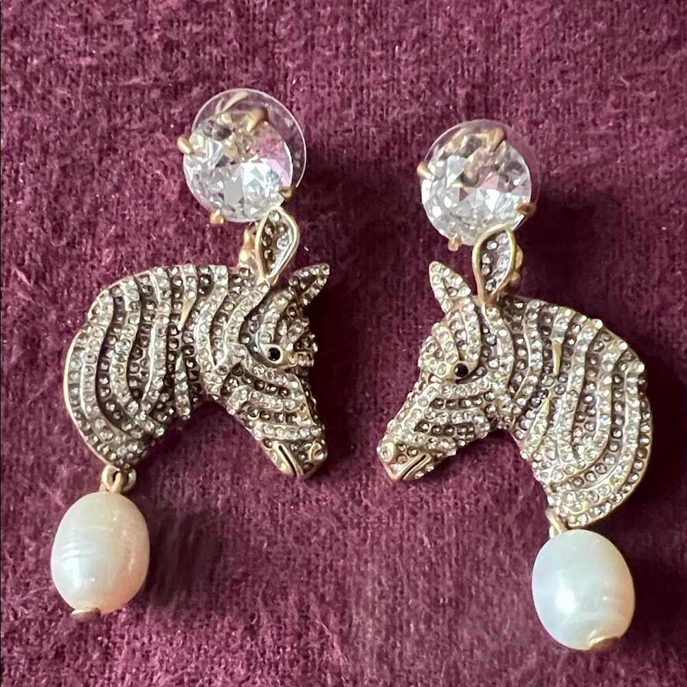 J. Crew Gold Zebra Earrings with Natural Pearls
